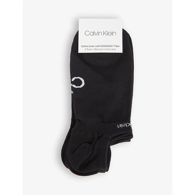 Shop Calvin Klein Women's Black Coolmax® Knitted Ankle Socks Pack Of Two