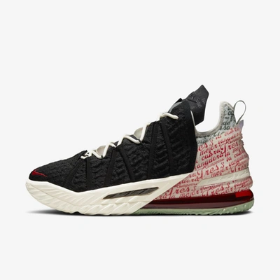 Shop Nike Lebron 18 Basketball Shoes In Black,pale Ivory,spiral Sage,university Red