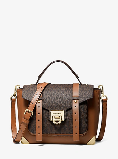 Shop Michael Kors Manhattan Medium Leather And Logo Satchel In Brown