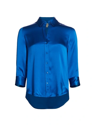 Shop L Agence Dani Three-quarter Sleeve Silk Blouse In Daphne Blue