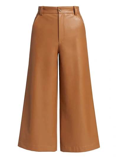 Shop A.l.c Faux Leather Wide-leg Crop Pants In Cashew