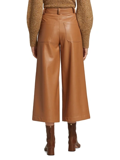 Shop A.l.c Faux Leather Wide-leg Crop Pants In Cashew