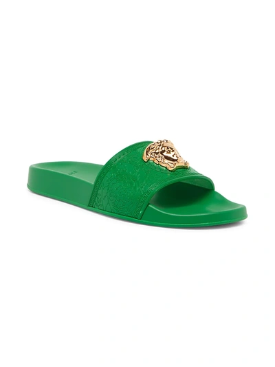 Shop Versace Palazzo Pool Slides In Azalea  Gold