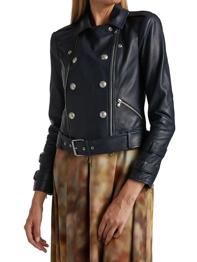 Shop L Agence Women's Billie Belted Leather Jacket In Midnight