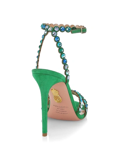 Shop Aquazzura Women's Tequila Embellished Suede Sandals In Jasmine Green