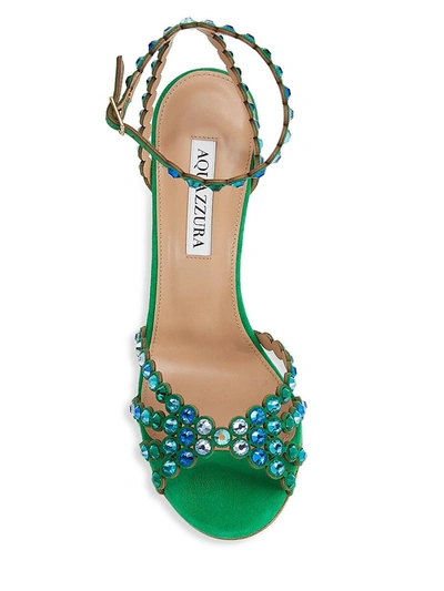 Shop Aquazzura Women's Tequila Embellished Suede Sandals In Jasmine Green