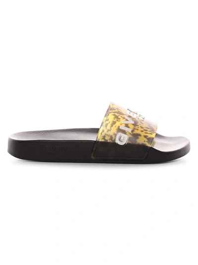 Shop Givenchy Logo Slide Sandals In Black Yellow