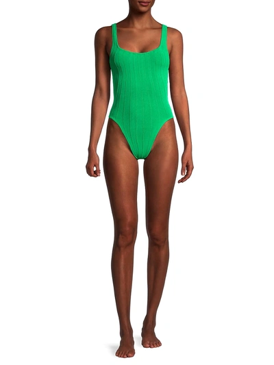 Shop Hunza G Square Neck Nile One-piece Swimsuit In Emerald