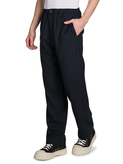 Shop Marni Men's Straight-leg Elastic Waist Trousers In Blu Black