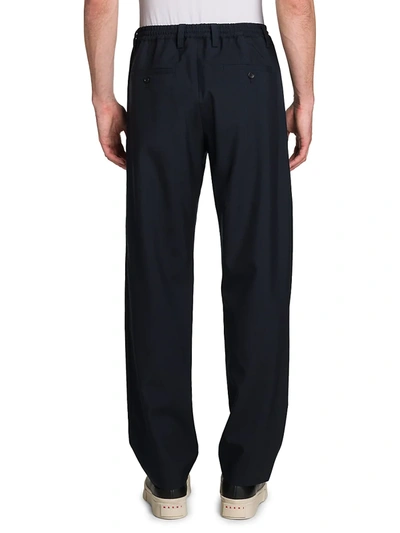 Shop Marni Men's Straight-leg Elastic Waist Trousers In Blu Black