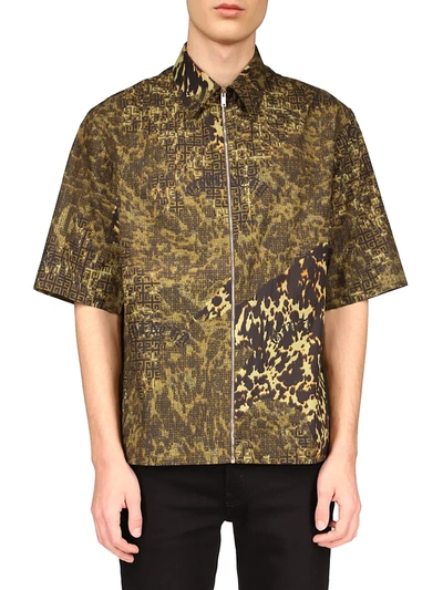 Shop Givenchy Printed Zipped Boxy-fit Shirt In Brown Khaki