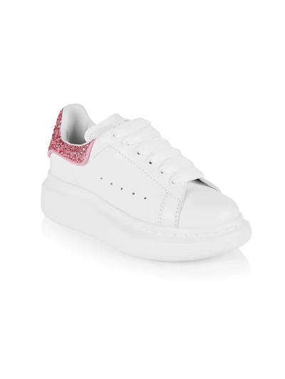 Shop Alexander Mcqueen Little Girl's & Girl's Glitter Leather Oversize Sneakers In White Pink