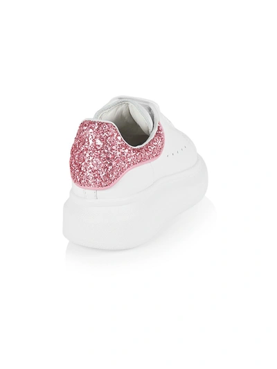 Shop Alexander Mcqueen Little Girl's & Girl's Glitter Leather Oversize Sneakers In White Pink