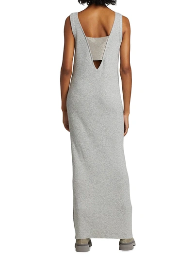 Shop Brunello Cucinelli Cashmere Cutout Ribbed Maxi Dress In Pearl Grey