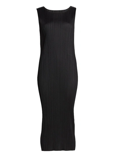 Shop Issey Miyake Basics Sleeveless Midi Dress In Black