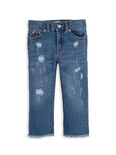 Shop Levi's Girl's Distressed Ankle Jeans In Navy
