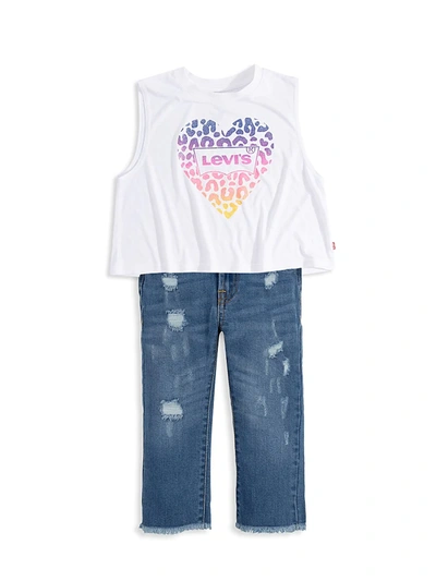 Shop Levi's Girl's Distressed Ankle Jeans In Navy