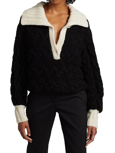 Shop Alejandra Alonso Rojas Women's Hand Knit Cashmere & Wool Sweater In Black And White