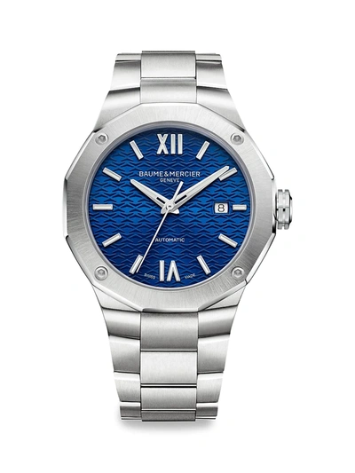Shop Baume & Mercier Men's Riviera 10620 Stainless Steel Bracelet Watch In Silver