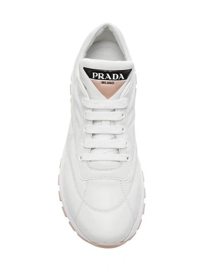 Shop Prada Logo Leather Sneakers In Nero Orchidea