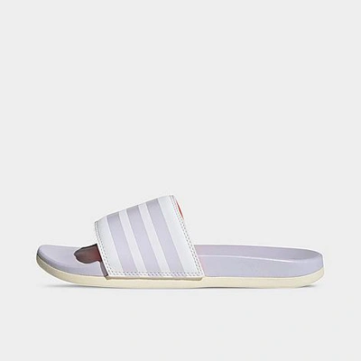 Shop Adidas Originals Adidas Women's Adilette Comfort Slide Sandals In White/purple Tint/wonder White