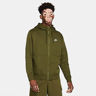 Shop Nike Men's Sportswear Club Fleece Full-zip Hoodie In Rough Green/rough Green/white