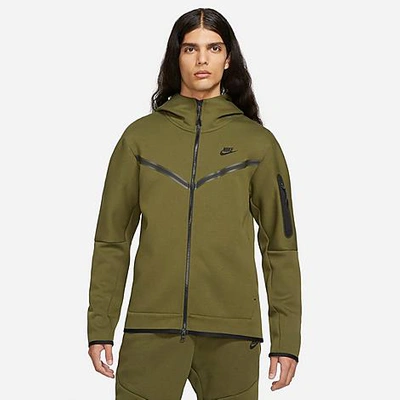 Shop Nike Men's Sportswear Tech Fleece Taped Full-zip Hoodie In Rough Green/black