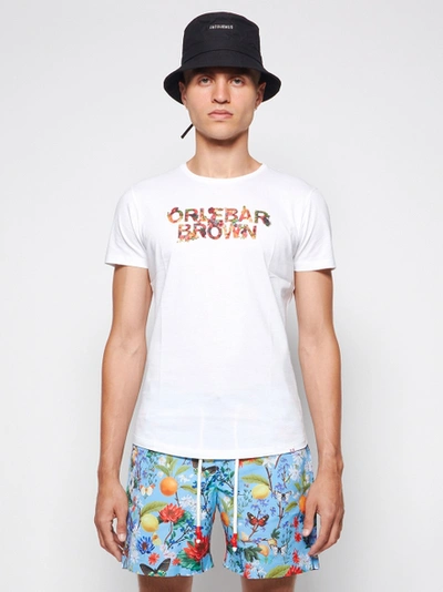 Shop Orlebar Brown Wild Roses Logo Tailored Fit T-shirt Cloud White