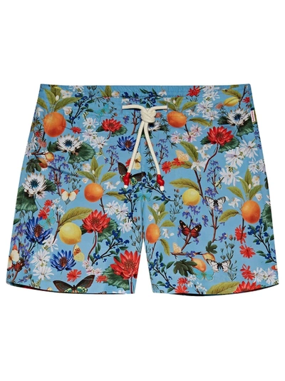 Shop Orlebar Brown Botanical Mid-length Drawcord Swim Shorts Capri Blue