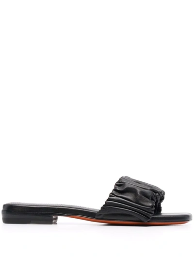 Shop Santoni Ruched Leather Sandals In Schwarz