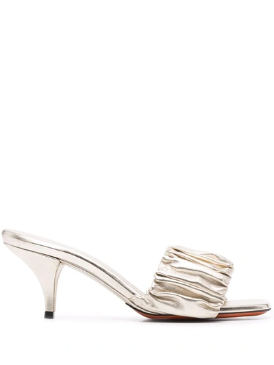 Shop Santoni Ruched Leather Sandals In Gold