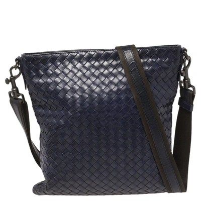 Pre-owned Bottega Veneta Blue Intrecciato Leather Messenger Bag
