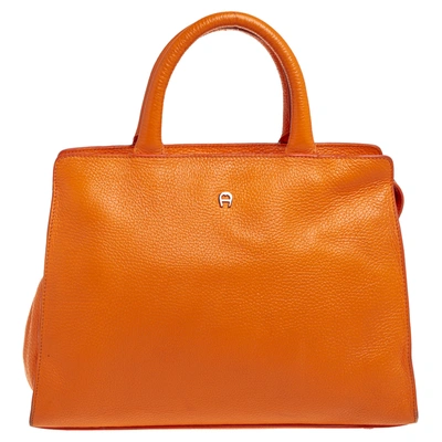 Pre-owned Aigner Orange Grained Leather Cybill Tote