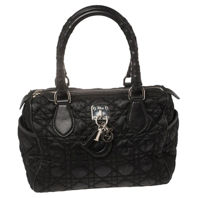 Pre-owned Dior Black Cannage Nylon And Leather Charming Boston Bag