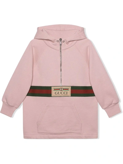 Shop Gucci Logo-stripe Half-zip Hoodie In Pink
