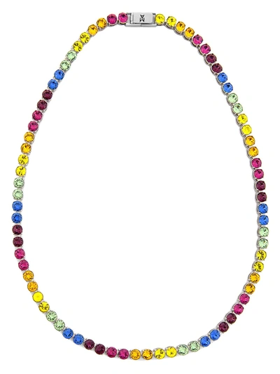 Shop Amina Muaddi Crystal-embellished Tennis Necklace In Multicolour