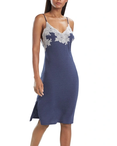 Shop Natori Luxe Shangri-la Nightgown In Dark Blue