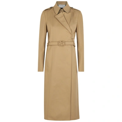 Shop Valentino Camel Belted Twill Trench Coat In Beige