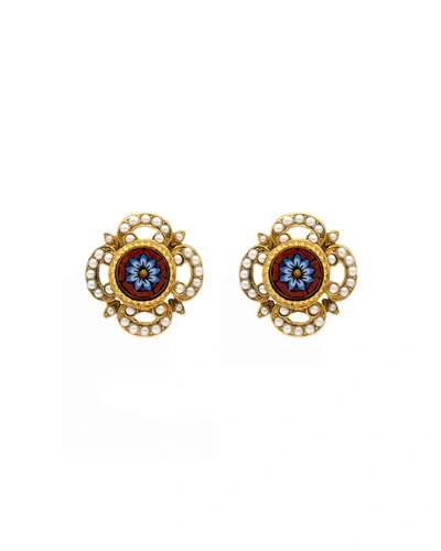 Shop Ben-amun 24k Gold-plated Clip-on Earrings With Pearls In Gold Mosaic