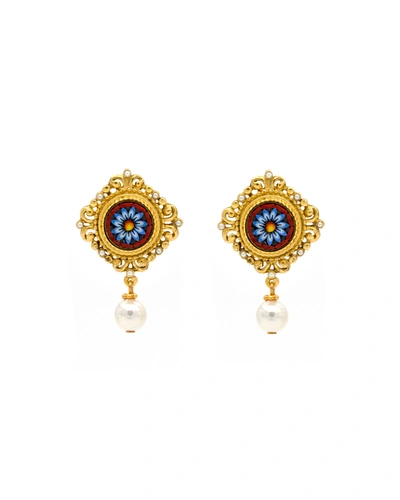 Shop Ben-amun 24k Gold-plated Pearl Clip Drop Earrings In Gold Mosaic