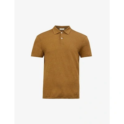 Shop Sandro Mens Camel Beach Marled Regular-fit Linen Polo Shirt Xs