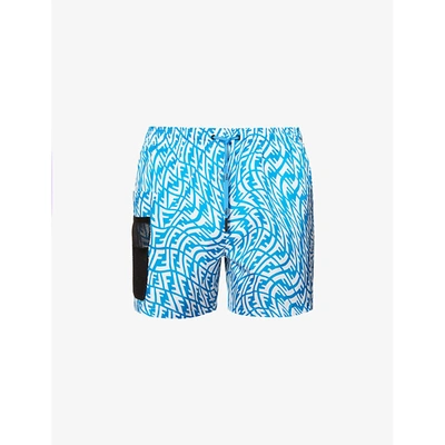 Shop Fendi Mens Rondo+natural Onix Relaxed-fit Brand-print Swim Shorts 36