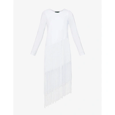 Shop No Pise La Grama Womens White Veta Fringed-hem Cotton-jersey Midi Dress 6