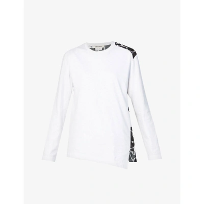 Shop Comme Des Garçons Micky Mouse-print Cotton And Crepe Top In White X B Pattern