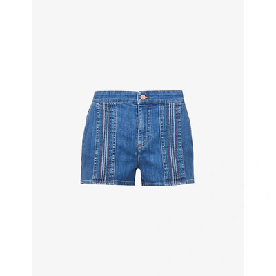 Shop See By Chloé Embroidered High-rise Stretch-denim Shorts