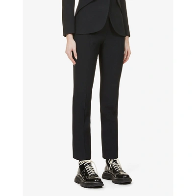 Shop Alexander Mcqueen Womens Black Tapered Mid-rise Crepe Trousers 6
