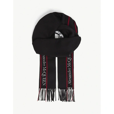 Shop Alexander Mcqueen Womens Black/red Logo-print Wool And Cashmere-blend Scarf 230cm X 35cm 1 Size