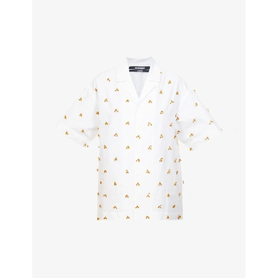 Shop Jacquemus La Chemise Jean Bead-embellished Cotton Shirt In White