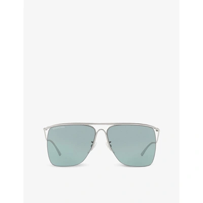 Shop Balenciaga Women's Silver Bb0092s Square-frame Metal Sunglasses