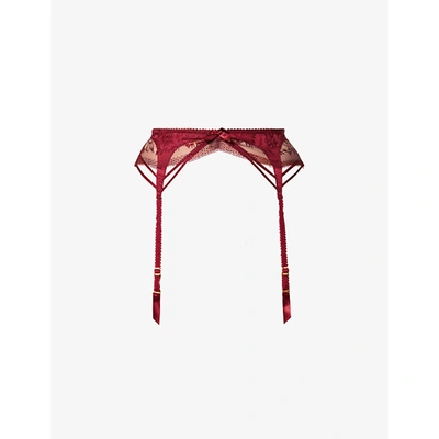 Shop Agent Provocateur Tanya Stretch-silk And Lace Suspender Belt In Dark Red